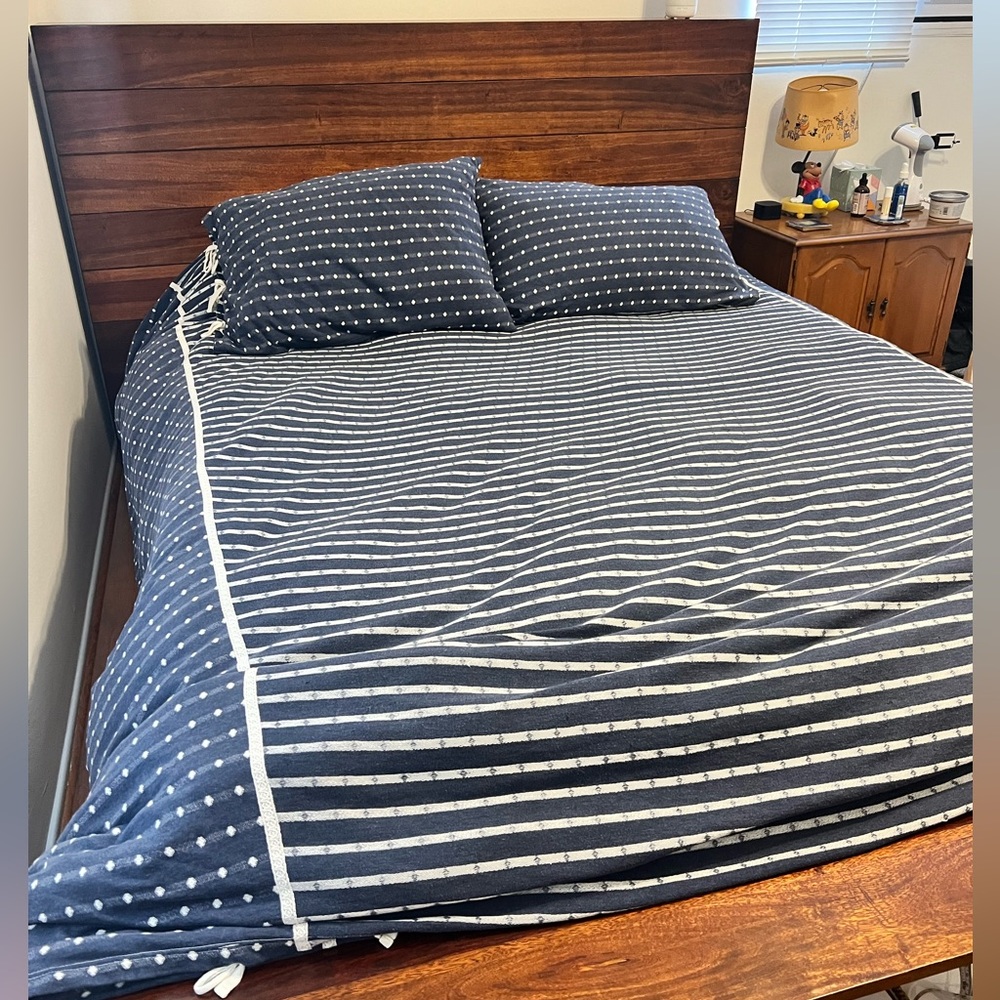 Anthropologie Queen Size Striped Polka Dot Reversible Duvet Cover